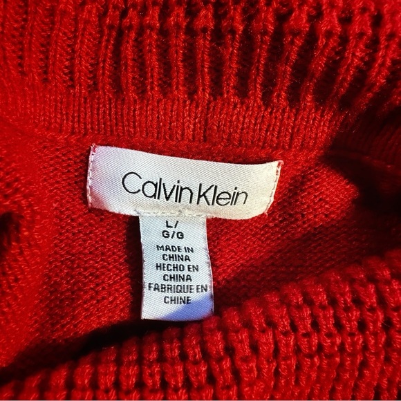Calvin Klein Red Cowl Neck Knit Pullover Crocheted Trim Sweater Size Large - Picture 2 of 13